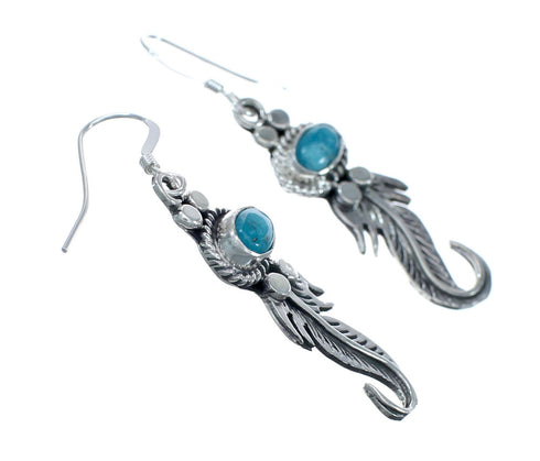 Native American Turquoise Feather Hook Dangle Earrings X10104